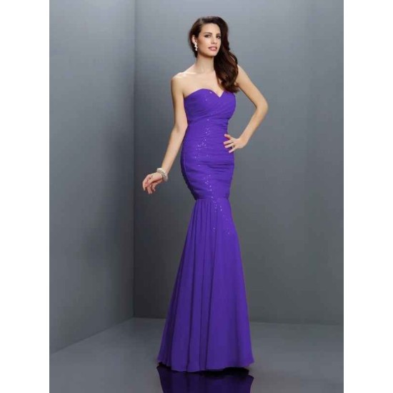 Mermaid Gorgeous Sweetheart Pleats Sleeveless Long Chiffon Bridesmaid Dresses