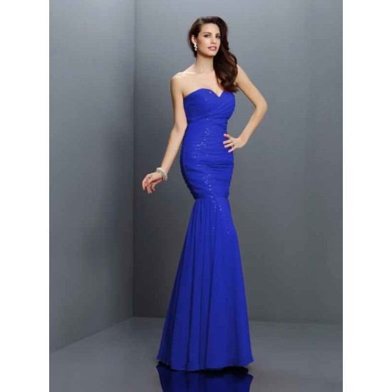 Mermaid Gorgeous Sweetheart Pleats Sleeveless Long Chiffon Bridesmaid Dresses