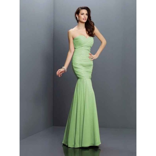 Mermaid Gorgeous Sweetheart Pleats Sleeveless Long Chiffon Bridesmaid Dresses
