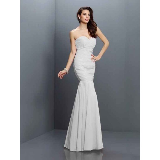 Mermaid Gorgeous Sweetheart Pleats Sleeveless Long Chiffon Bridesmaid Dresses