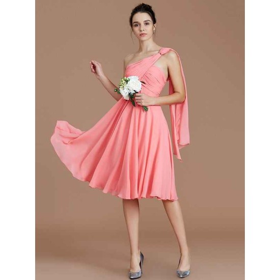 Classy Sleeveless One Shoulders Ruched Short/Mini Chiffon Bridesmaid Dresses