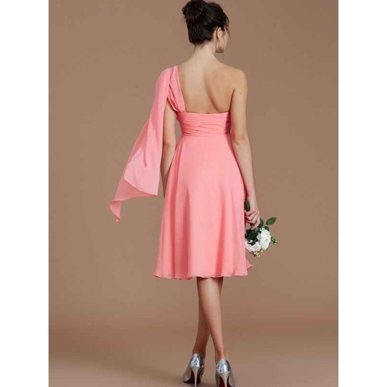 Classy Sleeveless One Shoulders Ruched Short/Mini Chiffon Bridesmaid Dresses