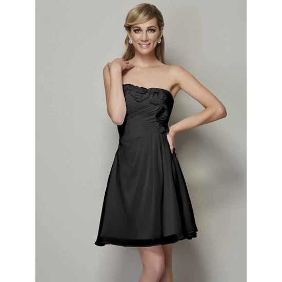 Charming Strapless Sleeveless Pleats Applique Short Chiffon Bridesmaid Dresses