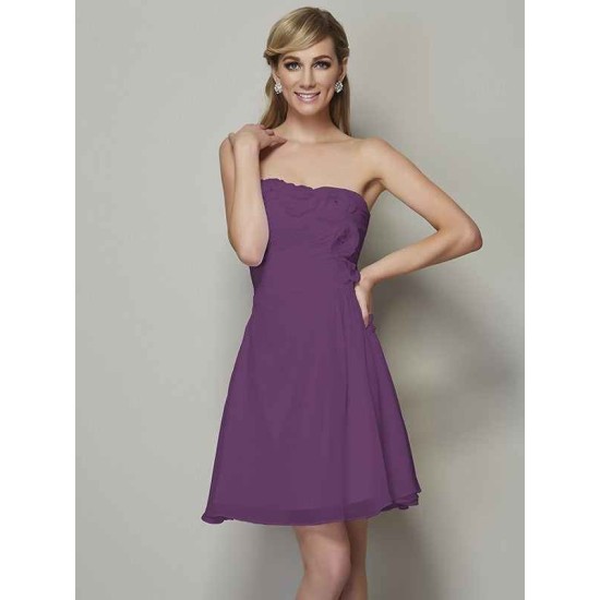 Charming Strapless Sleeveless Pleats Applique Short Chiffon Bridesmaid Dresses