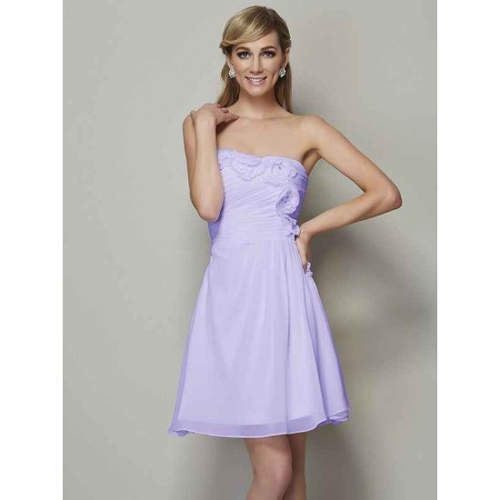 Charming Strapless Sleeveless Pleats Applique Short Chiffon Bridesmaid Dresses