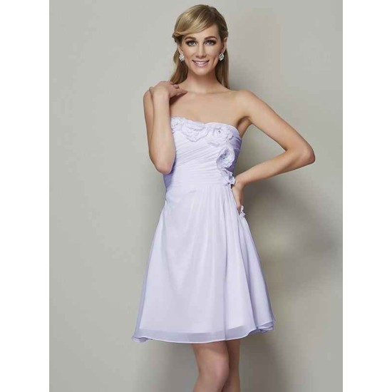 Charming Strapless Sleeveless Pleats Applique Short Chiffon Bridesmaid Dresses