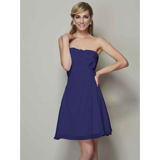 Charming Strapless Sleeveless Pleats Applique Short Chiffon Bridesmaid Dresses