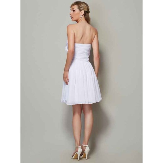 Charming Strapless Sleeveless Pleats Applique Short Chiffon Bridesmaid Dresses