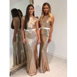 Modern Bateau Sleeveless Sequins Bridesmaid Dresses