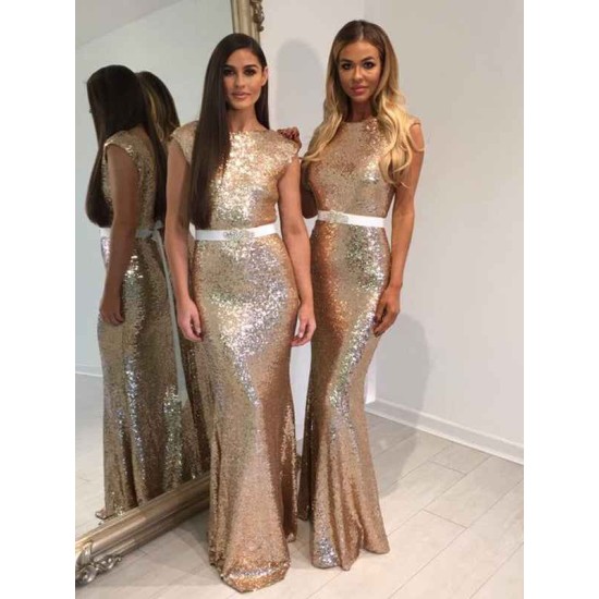 Modern Bateau Sleeveless Sequins Bridesmaid Dresses