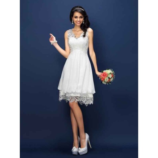 V-Neck Elegant Lace Sleeveless Short Bridesmaid Dresses