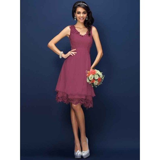 V-Neck Elegant Lace Sleeveless Short Bridesmaid Dresses