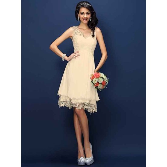 V-Neck Elegant Lace Sleeveless Short Bridesmaid Dresses