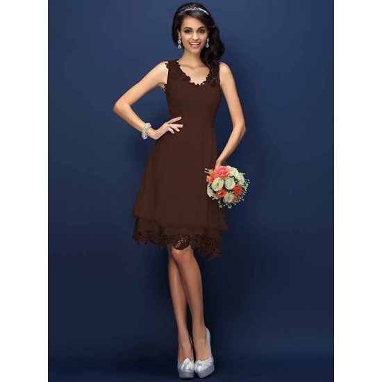 V-Neck Elegant Lace Sleeveless Short Bridesmaid Dresses