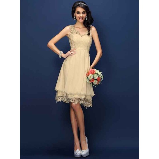 V-Neck Elegant Lace Sleeveless Short Bridesmaid Dresses