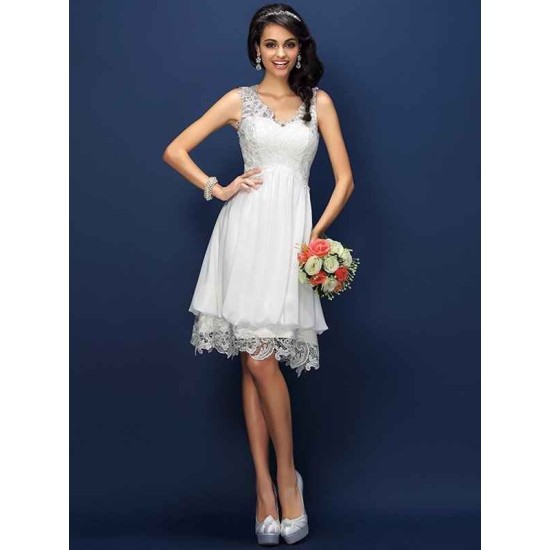 V-Neck Elegant Lace Sleeveless Short Bridesmaid Dresses