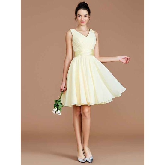 V-Neck Elegant Sleeveless Sash/Ribbon/Belt Short/Mini Chiffon Bridesmaid Dresses