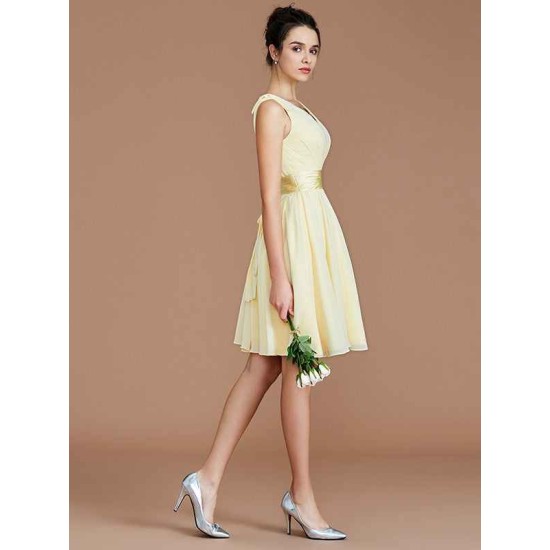 V-Neck Elegant Sleeveless Sash/Ribbon/Belt Short/Mini Chiffon Bridesmaid Dresses