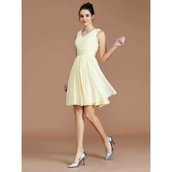 V-Neck Elegant Sleeveless Sash/Ribbon/Belt Short/Mini Chiffon Bridesmaid Dresses