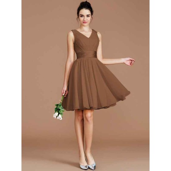 V-Neck Elegant Sleeveless Sash/Ribbon/Belt Short/Mini Chiffon Bridesmaid Dresses