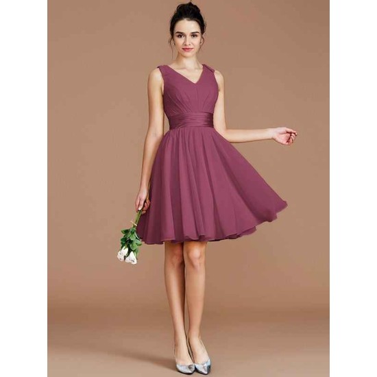 V-Neck Elegant Sleeveless Sash/Ribbon/Belt Short/Mini Chiffon Bridesmaid Dresses