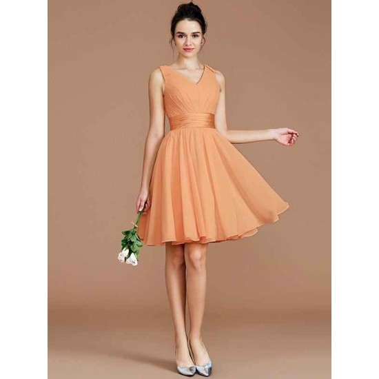 V-Neck Elegant Sleeveless Sash/Ribbon/Belt Short/Mini Chiffon Bridesmaid Dresses
