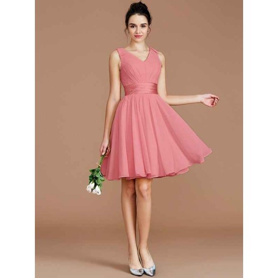 V-Neck Elegant Sleeveless Sash/Ribbon/Belt Short/Mini Chiffon Bridesmaid Dresses