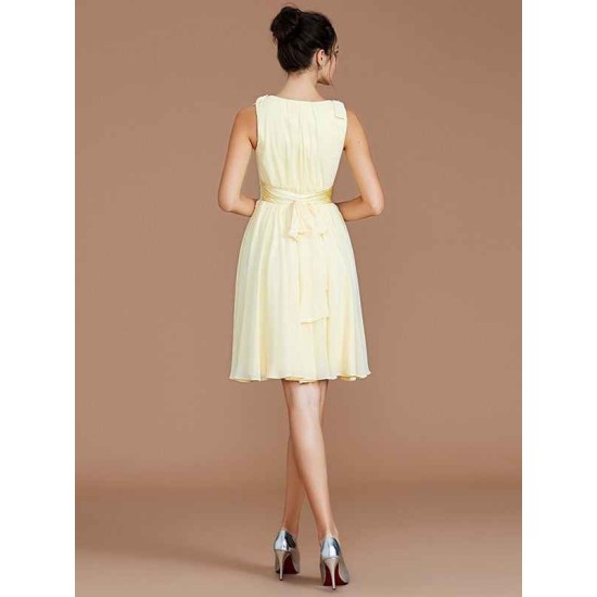 V-Neck Elegant Sleeveless Sash/Ribbon/Belt Short/Mini Chiffon Bridesmaid Dresses
