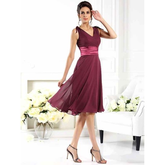 V-Neck Elegant Sleeveless Short Chiffon Bridesmaid Dresses