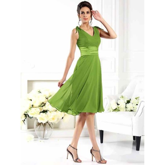 V-Neck Elegant Sleeveless Short Chiffon Bridesmaid Dresses