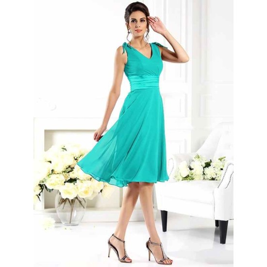 V-Neck Elegant Sleeveless Short Chiffon Bridesmaid Dresses