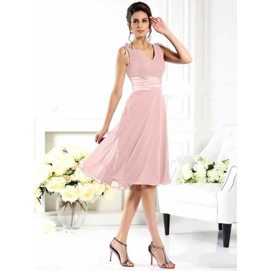V-Neck Elegant Sleeveless Short Chiffon Bridesmaid Dresses