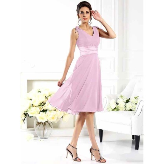 V-Neck Elegant Sleeveless Short Chiffon Bridesmaid Dresses