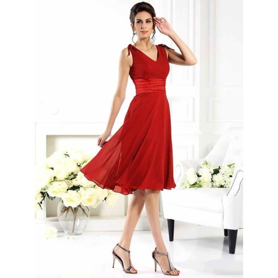 V-Neck Elegant Sleeveless Short Chiffon Bridesmaid Dresses