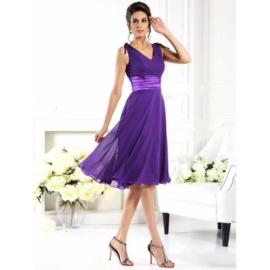 V-Neck Elegant Sleeveless Short Chiffon Bridesmaid Dresses
