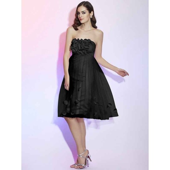 Charming Strapless Sleeveless Hand-Made Flower Short Net Bridesmaid Dresses