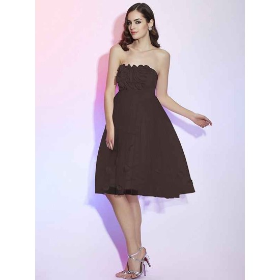 Charming Strapless Sleeveless Hand-Made Flower Short Net Bridesmaid Dresses