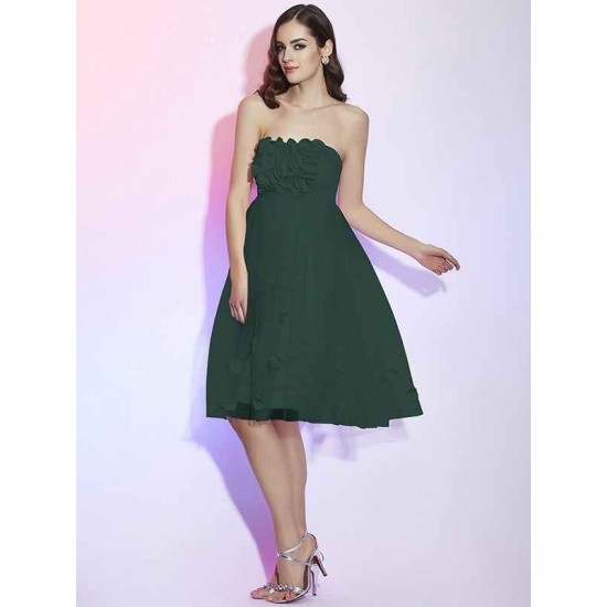 Charming Strapless Sleeveless Hand-Made Flower Short Net Bridesmaid Dresses