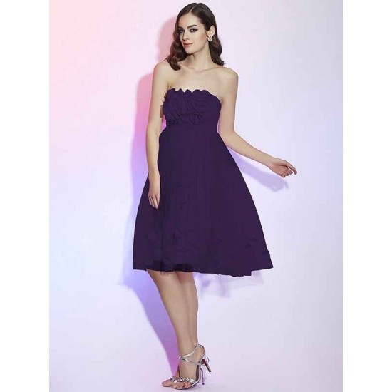 Charming Strapless Sleeveless Hand-Made Flower Short Net Bridesmaid Dresses