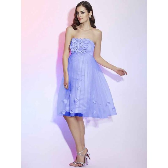 Charming Strapless Sleeveless Hand-Made Flower Short Net Bridesmaid Dresses