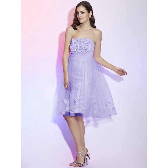 Charming Strapless Sleeveless Hand-Made Flower Short Net Bridesmaid Dresses