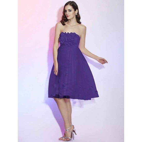 Charming Strapless Sleeveless Hand-Made Flower Short Net Bridesmaid Dresses