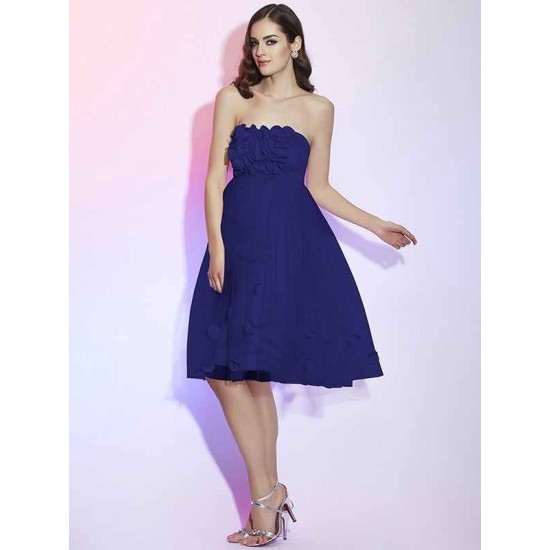 Charming Strapless Sleeveless Hand-Made Flower Short Net Bridesmaid Dresses