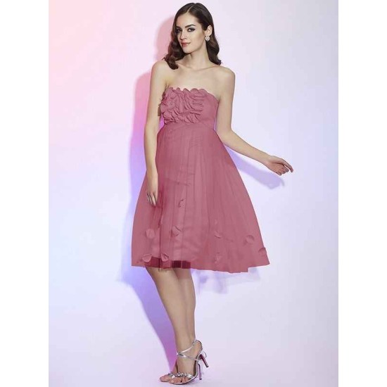 Charming Strapless Sleeveless Hand-Made Flower Short Net Bridesmaid Dresses