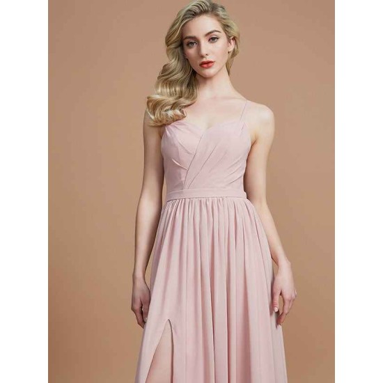Charming Spaghetti Straps Sleeveless Ruched Chiffon Bridesmaid Dresses