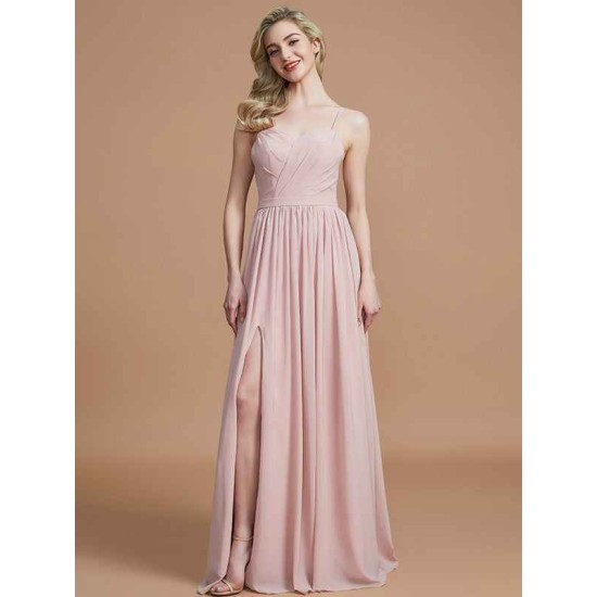 Charming Spaghetti Straps Sleeveless Ruched Chiffon Bridesmaid Dresses
