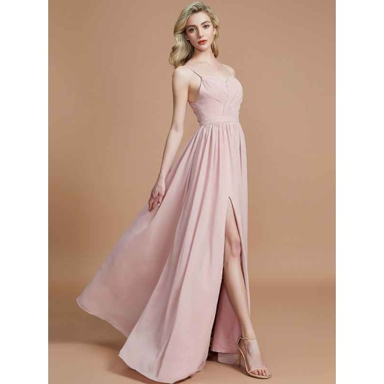 Charming Spaghetti Straps Sleeveless Ruched Chiffon Bridesmaid Dresses