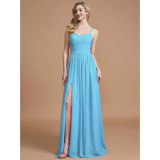 Charming Spaghetti Straps Sleeveless Ruched Chiffon Bridesmaid Dresses