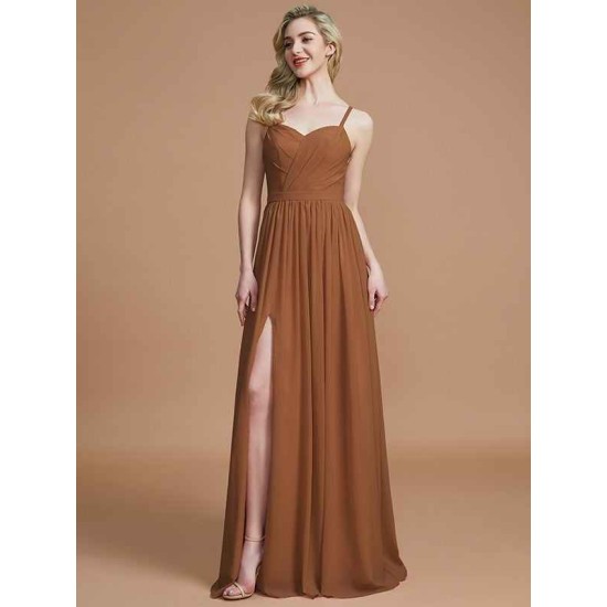 Charming Spaghetti Straps Sleeveless Ruched Chiffon Bridesmaid Dresses