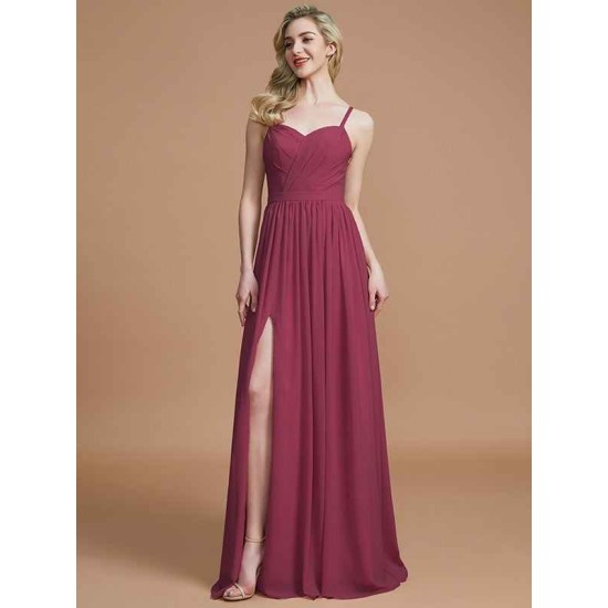 Charming Spaghetti Straps Sleeveless Ruched Chiffon Bridesmaid Dresses